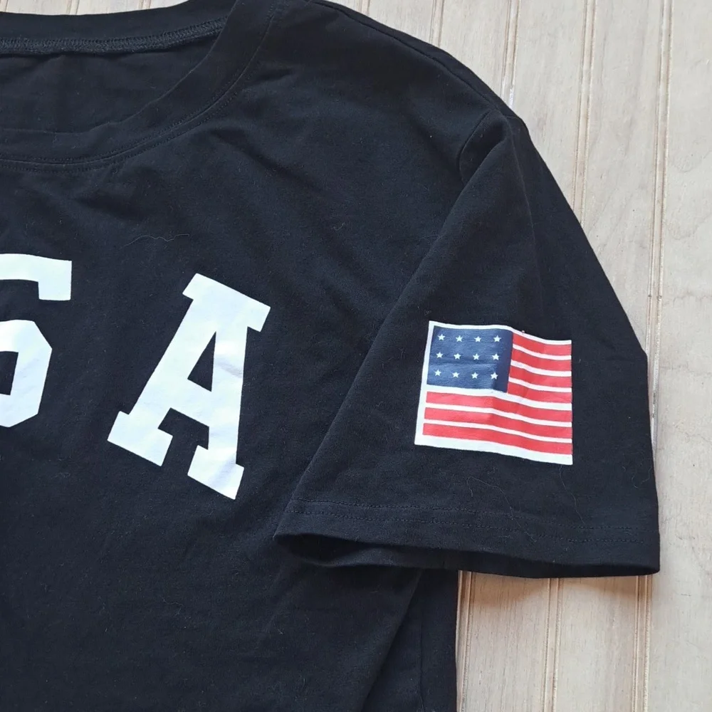 USA 100% Cotton Patriot Graphic Cropped Basic Y2k Stretch Oversized T-Shirt - Picture 3 of 8